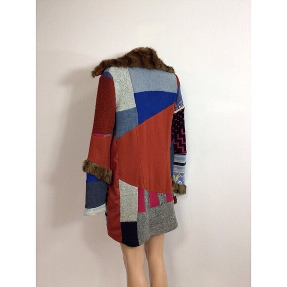 Myco Anna Patchwork Fur Wool Coat Womens Small - Picture 3 of 10